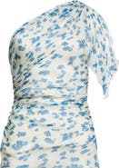 Victoria Beckham Floral Print Draped One Shoulder Silk Top