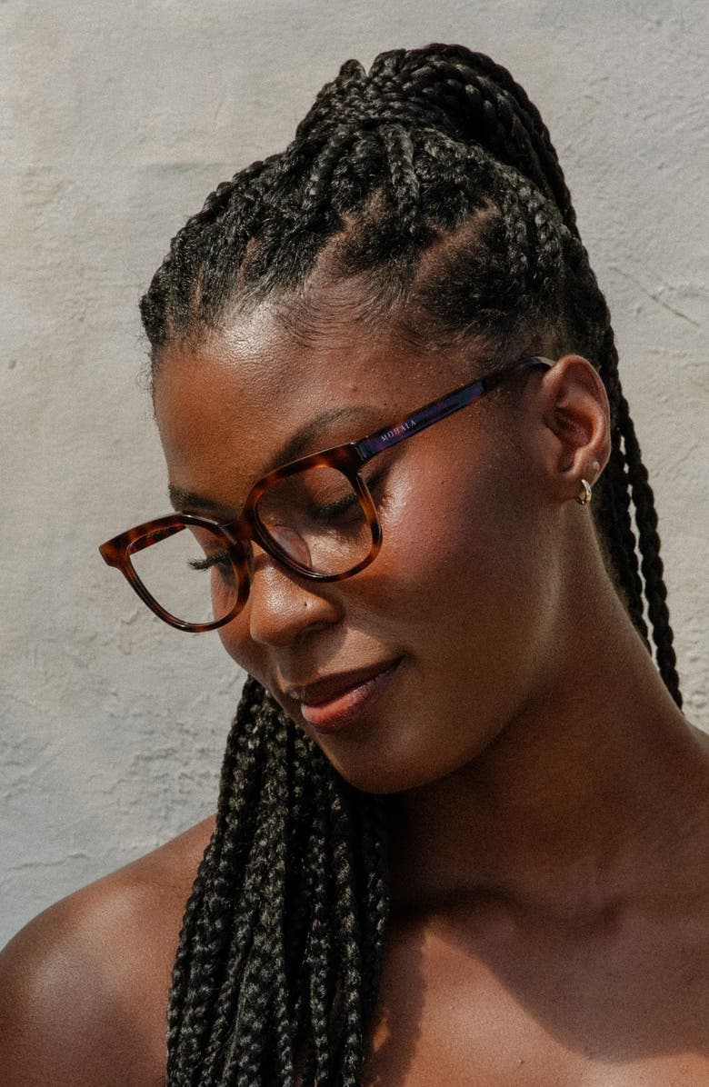 Mohala Eyewear Lahela 52mm Low Nose Bridge Medium Width Square Optical Glasses, Alternate, color, Cappuccino / Clear Lenses