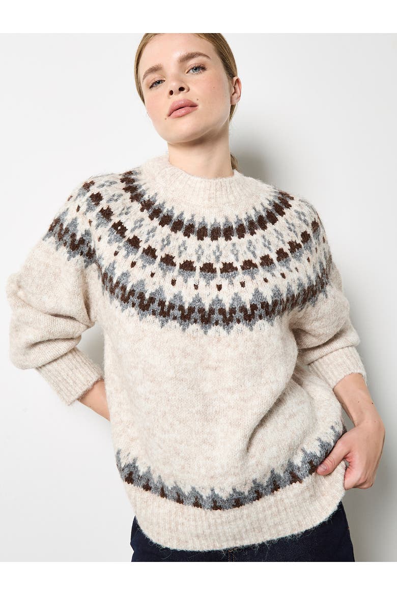 Fairisle Mock Neck Knit Jumper, Alternate, color, Stone