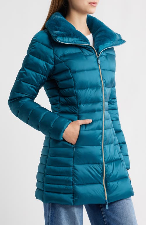 Save The Duck Caroline Water Repellent Satin Puffer Jacket In Blue