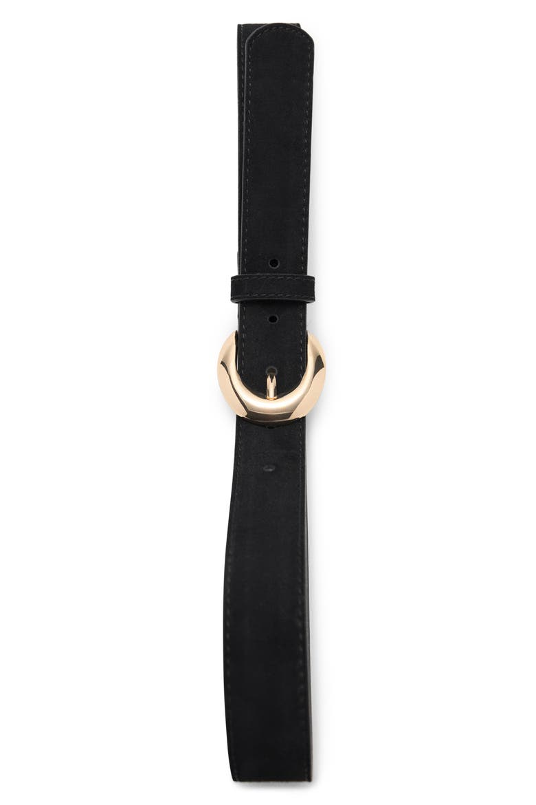Oval Buckle Suede Belt, Alternate, color, BLACK