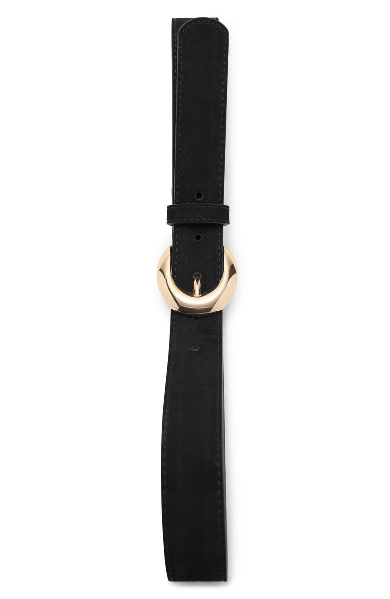 MANGO Oval Buckle Suede Belt, Alternate, color, Black