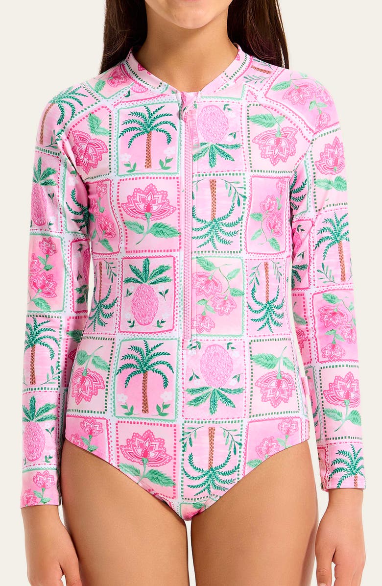 Seafolly Kids' Maldives Long Sleeve UPF 50+ One-Piece Rashguard Swimsuit, Main, color, Maldives