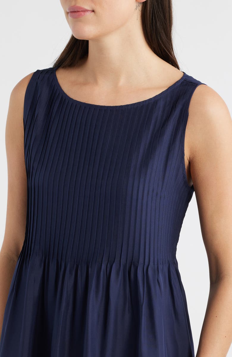 Eileen Fisher Pleated Silk Dress, Alternate, color, Ink
