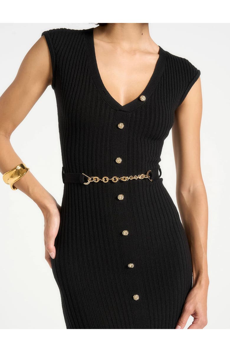 Manière De Voir Helene Knitted Midaxi Dress with Belt, Alternate, color, Black