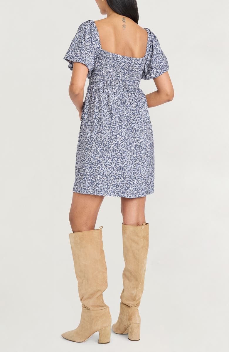 The Good Journey Puff Sleeve Smocked Minidress, Alternate, color, Denim/ Beige