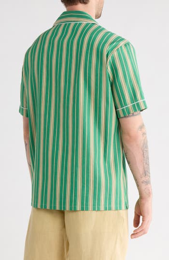Stripe Holiday Cotton & Linen Blend Camp Shirt