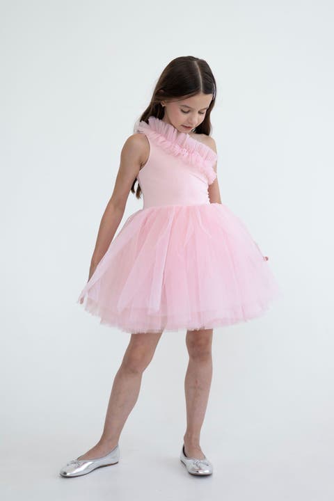 Pinky One Shoulder Ruffle Tulle Dress (Baby)