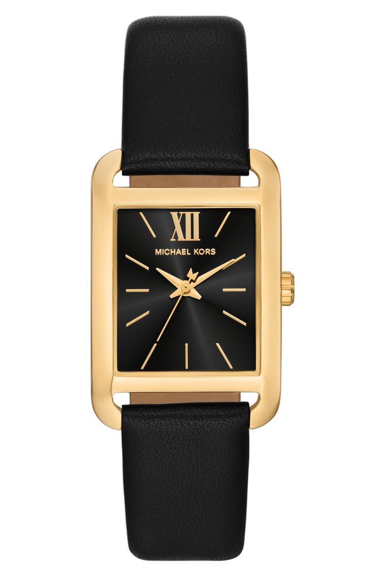 Monroe Leather Strap Watch, 27mm, Main, color, GOLD