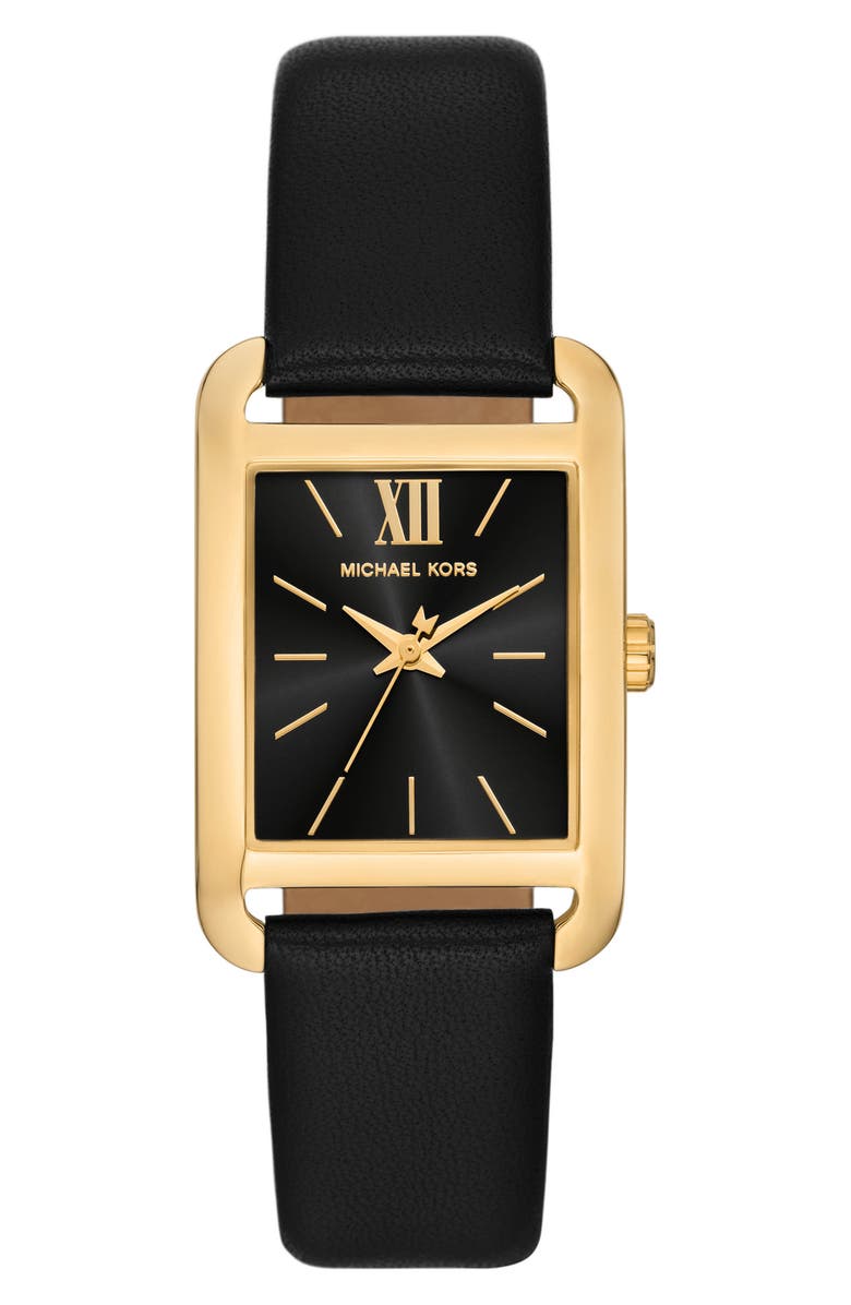 Michael Kors Monroe Leather Strap Watch, 27mm, Main, color, Gold
