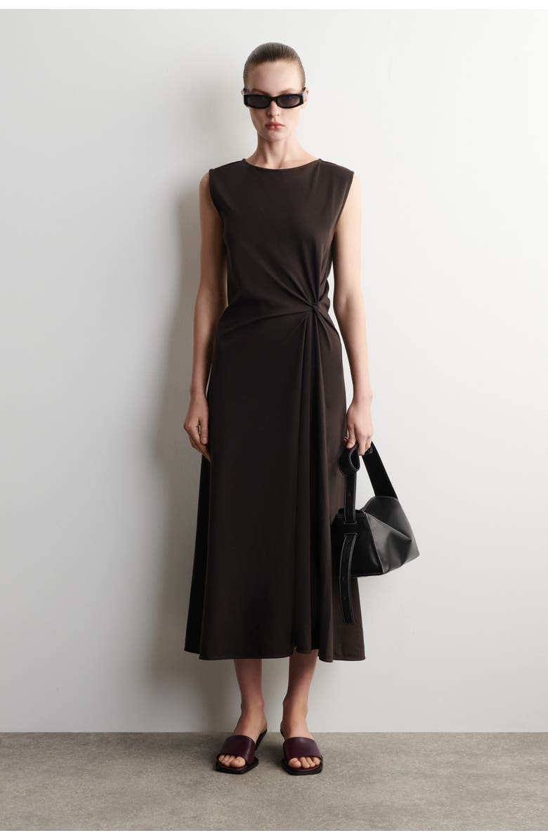 COS Twist-detail Jersey Midi Dress, Main, color, Brown