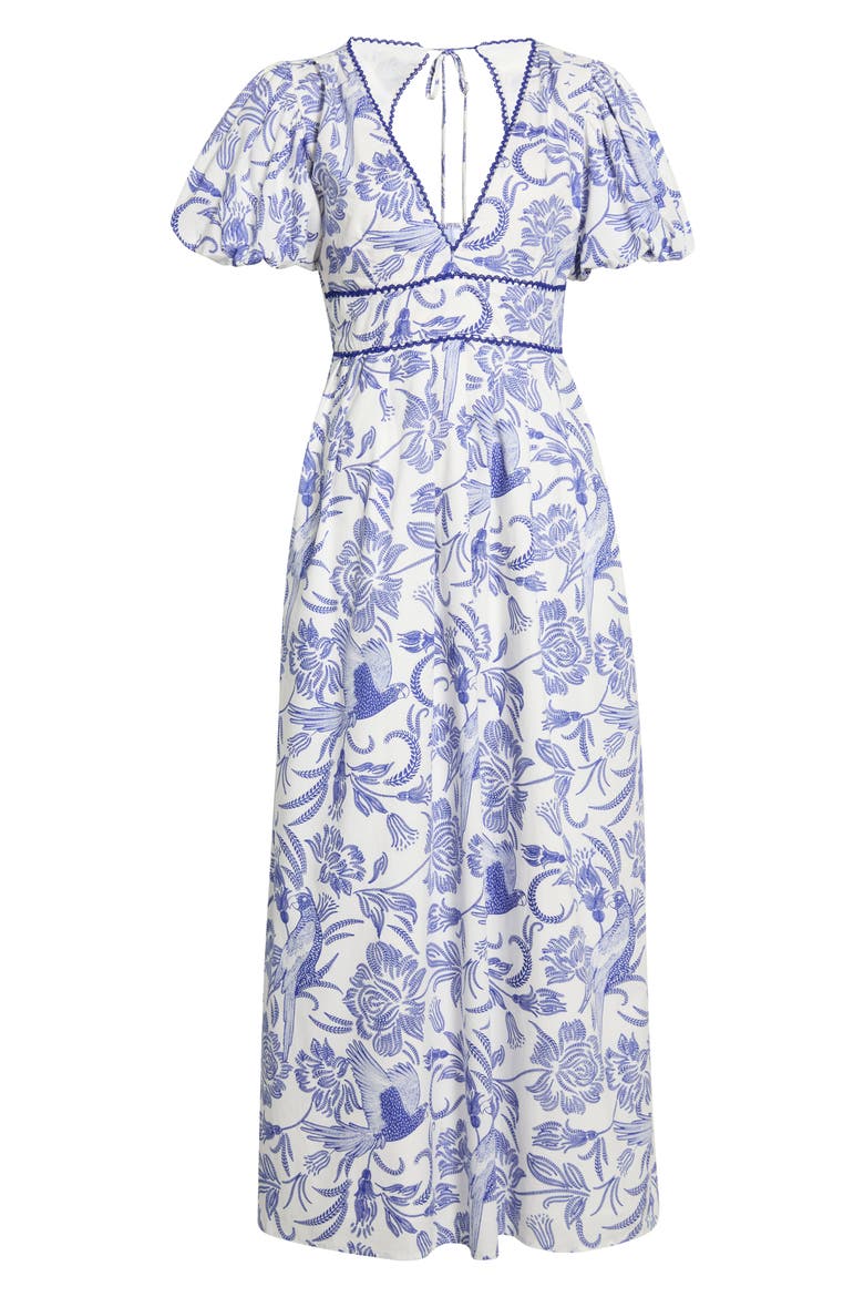 Jaylene Mixed Print Open Back Cotton Dress, Alternate, color, WHITE-NAVY
