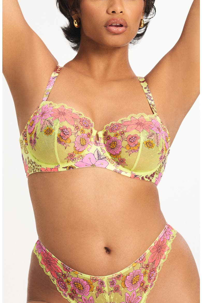Mod Poppy Unlined Lace Balconette Bra, Main, color, SUNNY FLORAL PLAY LACE