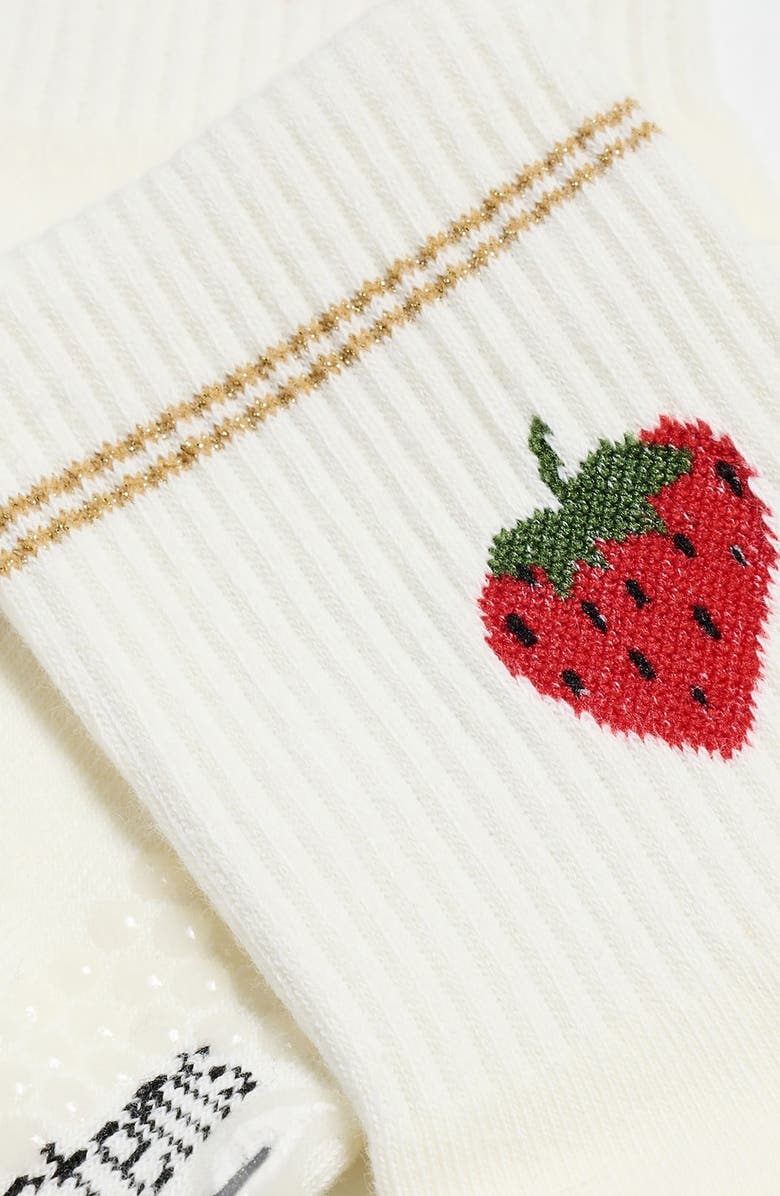 Stems Strawberry Metallic Stripe Grippy Crew Socks, Alternate, color, Gold