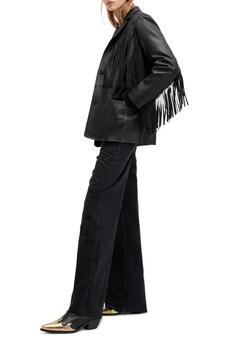Corinna Fringe Leather Blazer, Alternate, color, BLACK
