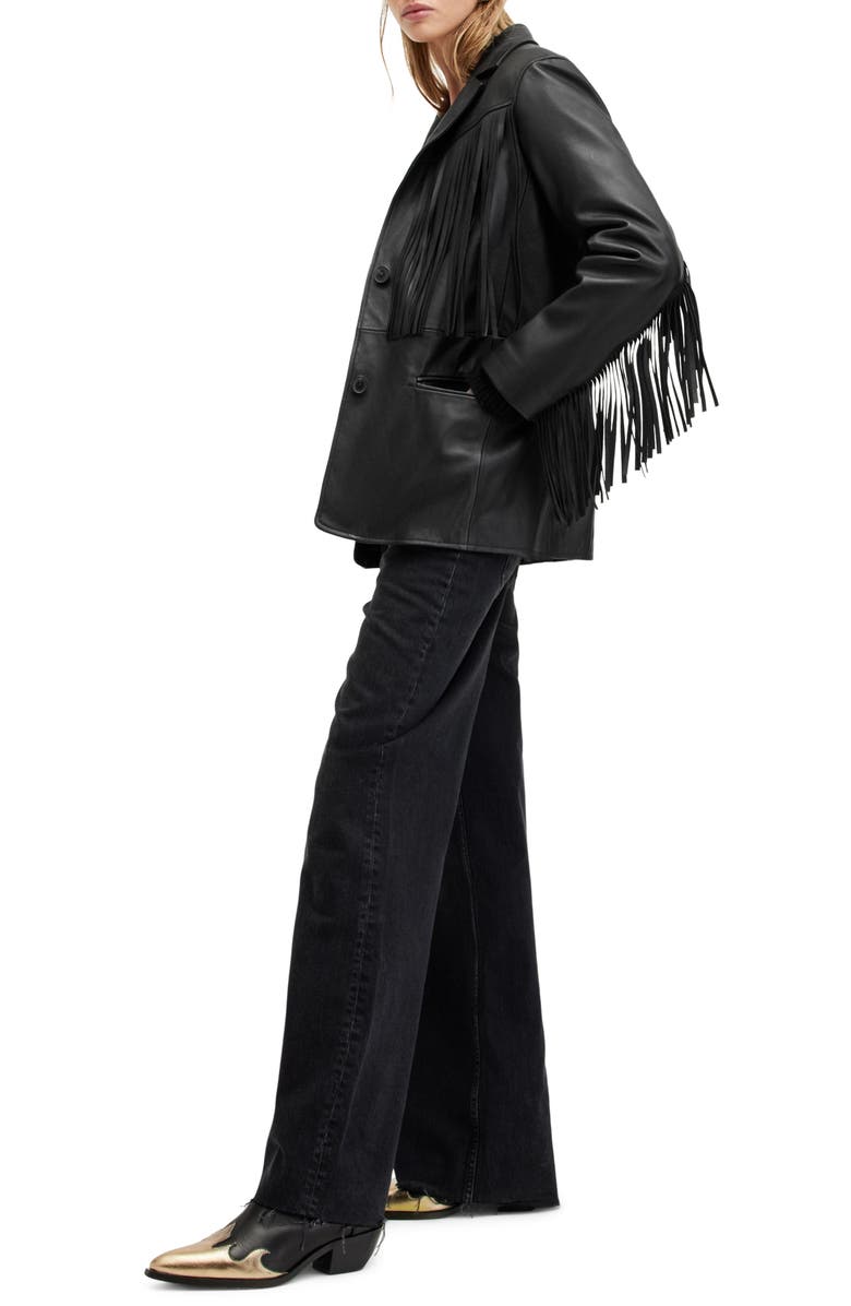 AllSaints Corinna Fringe Leather Blazer, Alternate, color,