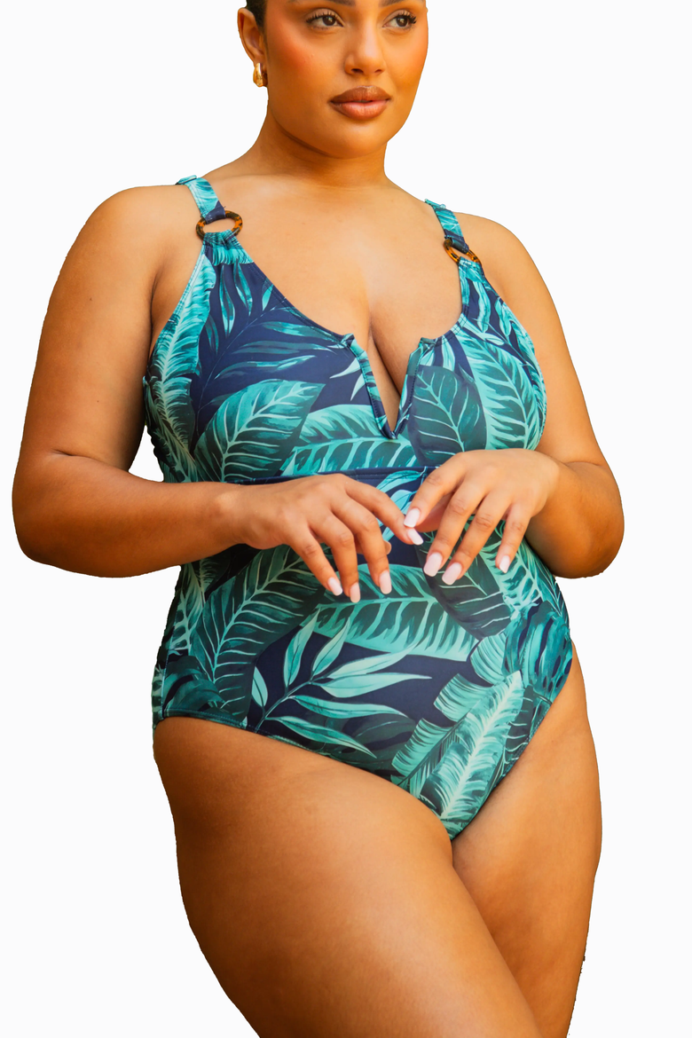 Trim Detail Sculpting Swimsuit, Alternate, color, Green