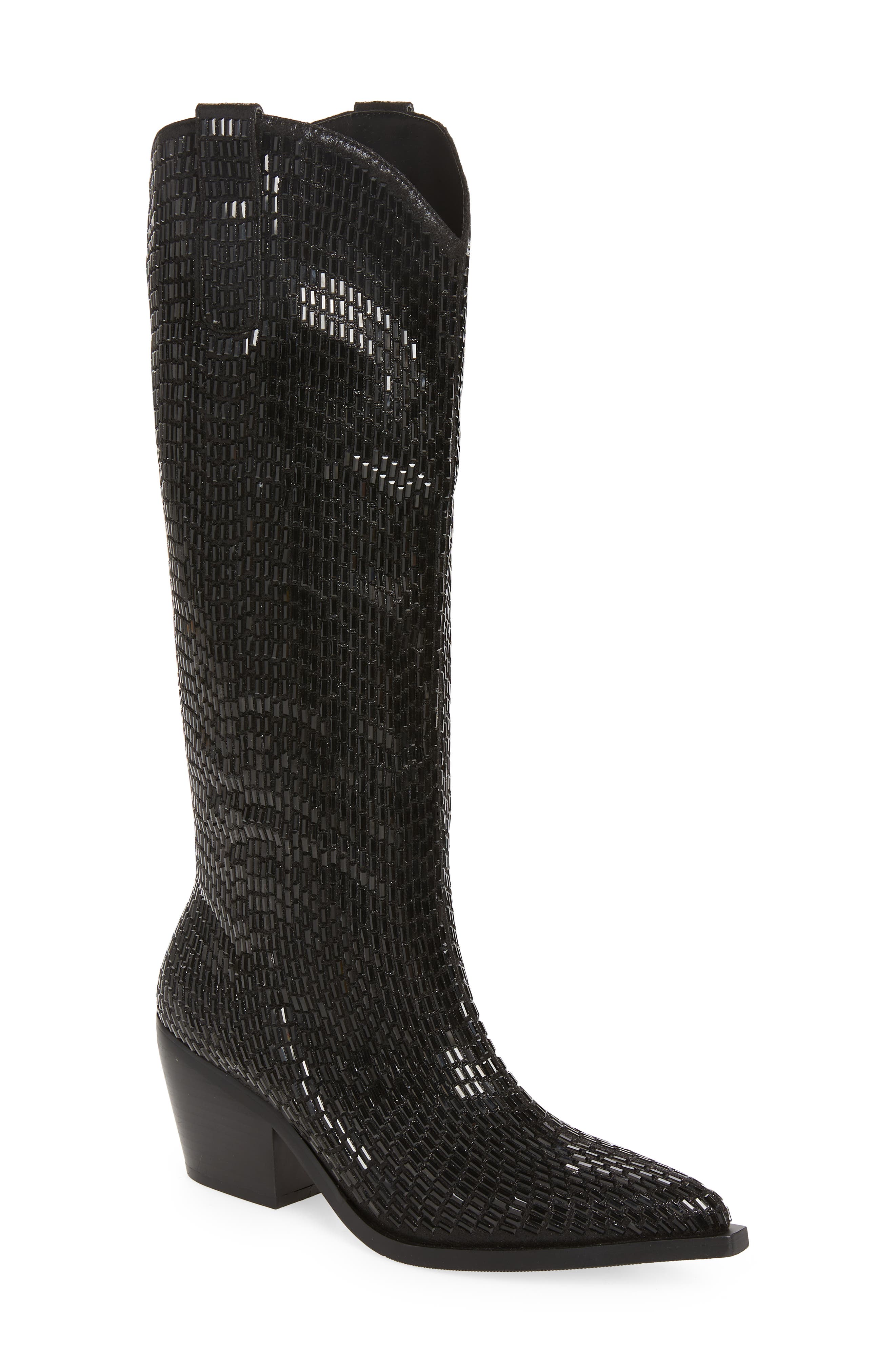 Driven Crystal Western Boot, Main, color, BLACK