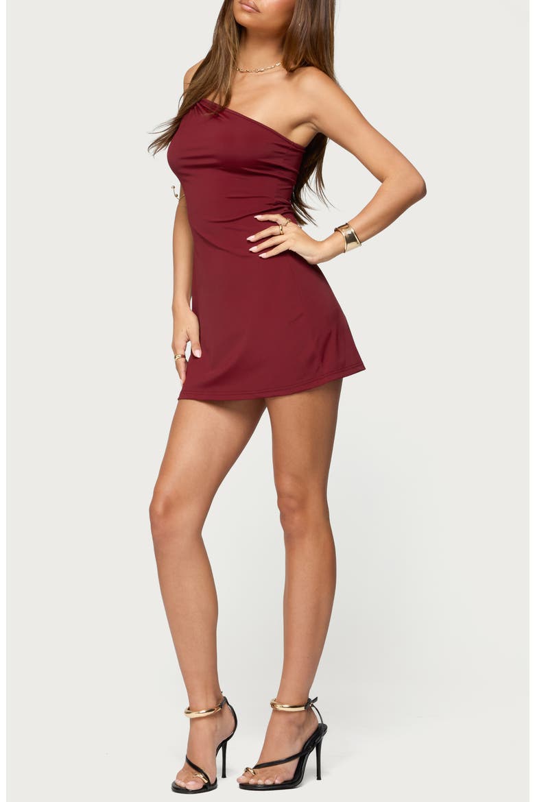 Saffey Knot One-Shoulder Minidress, Alternate, color, BURGUNDY
