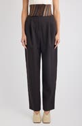 Alaïa High Waist Wool Gabardine Straight Leg Pants with Leather Belt