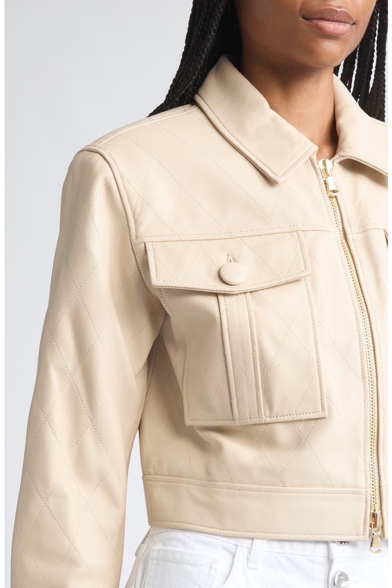 Micah Quilted Leather Crop Jacket, Alternate, color, BISCUIT