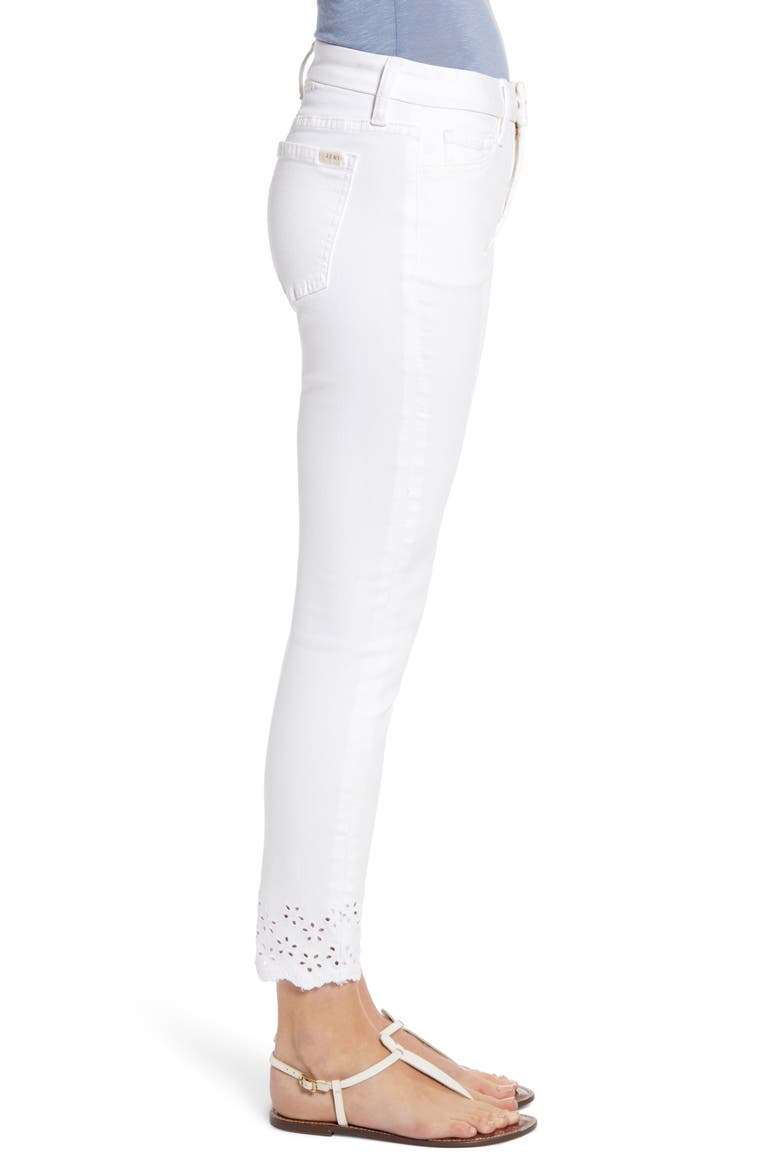 JEN7 High Waist Eyelet Hem Ankle Skinny Jeans, Alternate, color, WHITE