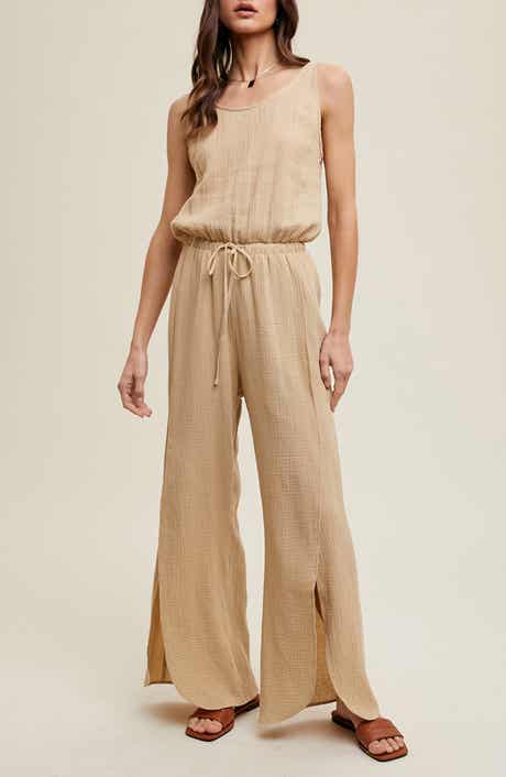 WISHLIST Cotton Gauze Slit Wide Leg Jumpsuit