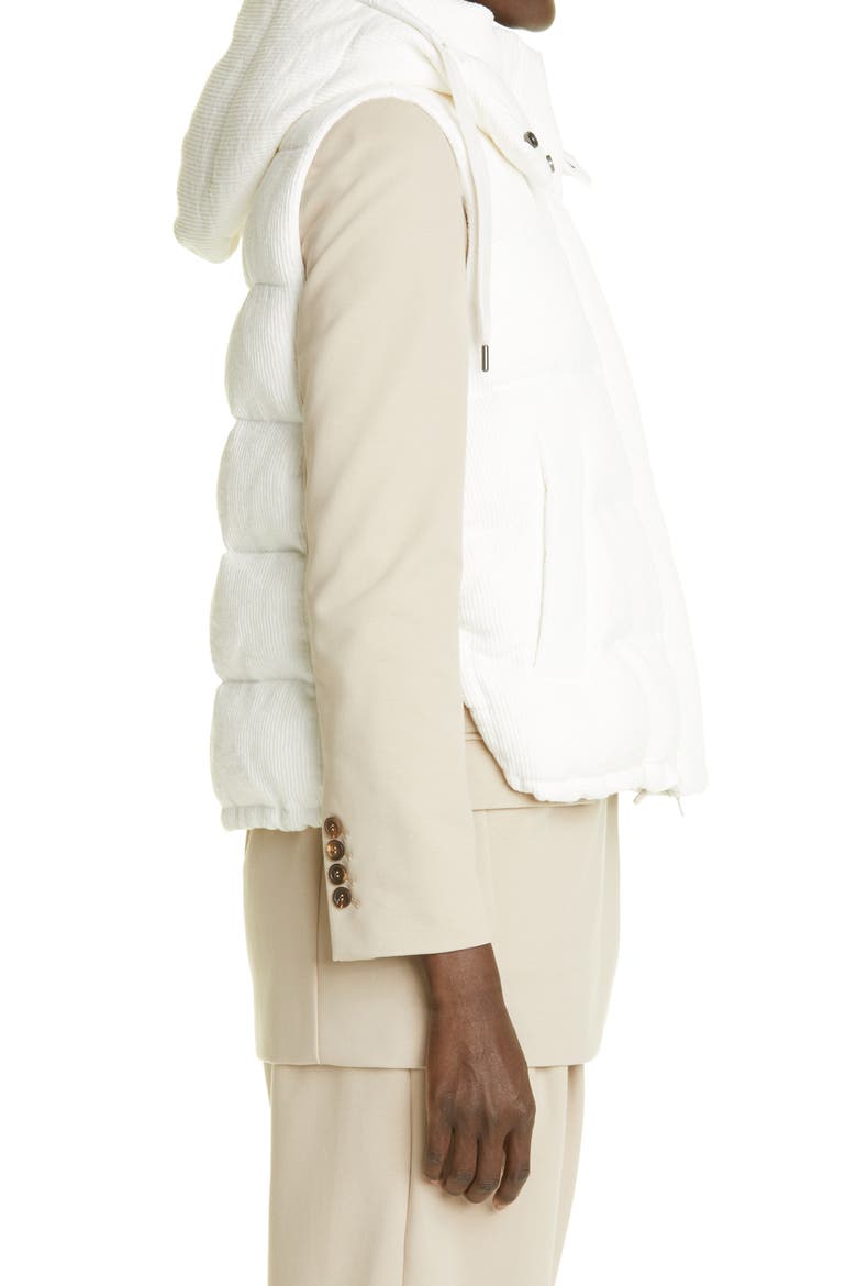 Linen Blend Hooded Down Vest, Alternate, color, BIANCO
