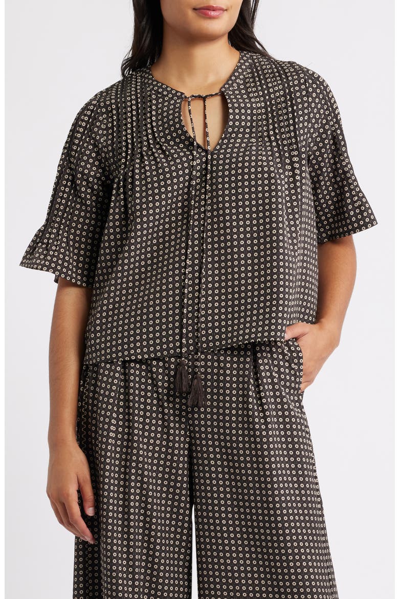 Dot Print Boho Top, Main, color, DARK BROWN/ TAUPE