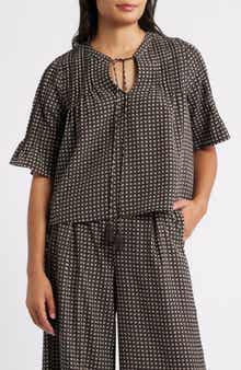 Bobeau Dot Print Boho Top