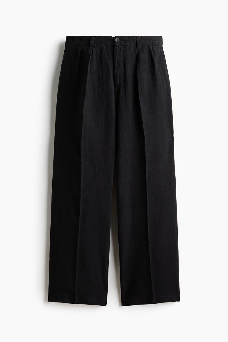 Loose-fit Wide-leg Linen Pants, Alternate, color, Black