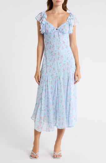 Lush Floral Flutter Sleeve Flare Hem Midi Dress