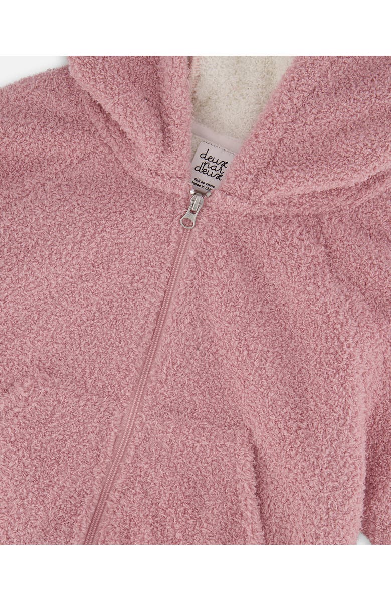 Deux par Deux Hooded Full Zip Cat Plush Jacket, Alternate, color, Dusty Pink
