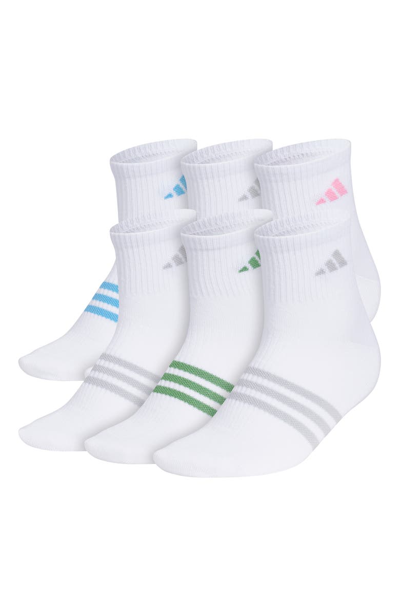 adidas 6-Pack Superlite Quarter Performance Socks, Main, color, White