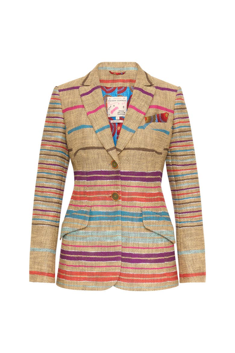 Striped Blazer With Printed Lining, Main, color, Sand/Multicolour