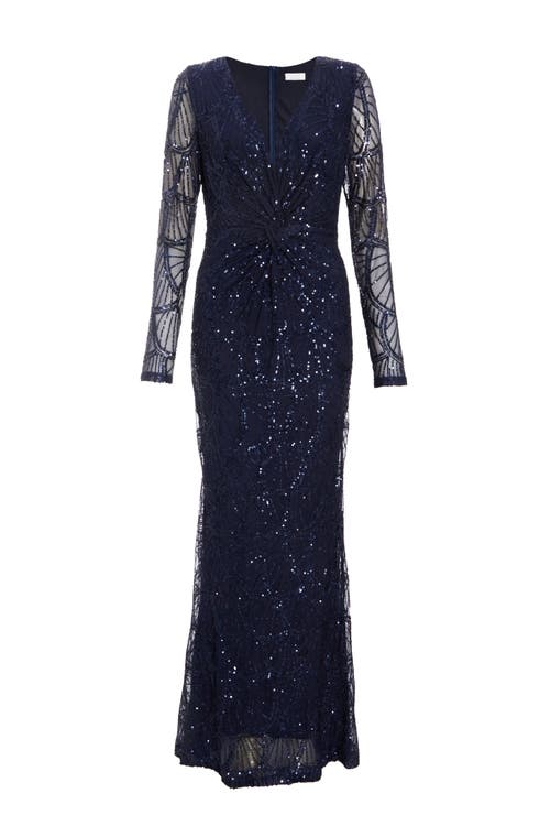 Quiz Plus Size Sequin Long Sleeve Maxi Dress In Navy