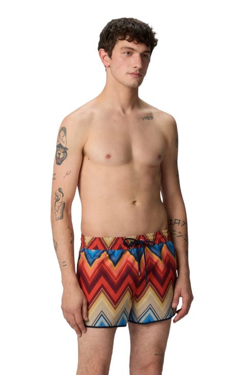 Swim Shorts With Macro Zigzag Print