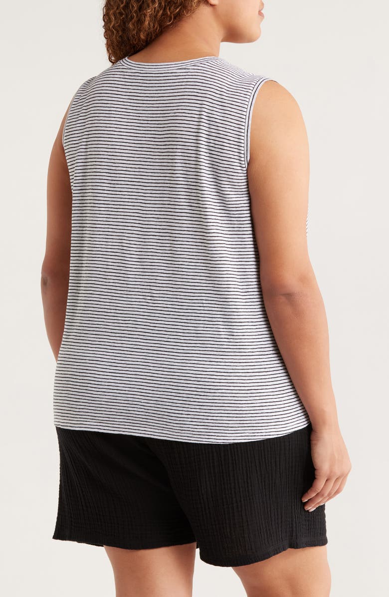 Eileen Fisher Stripe Crewneck Organic Linen Tank, Alternate, color, White/ Black
