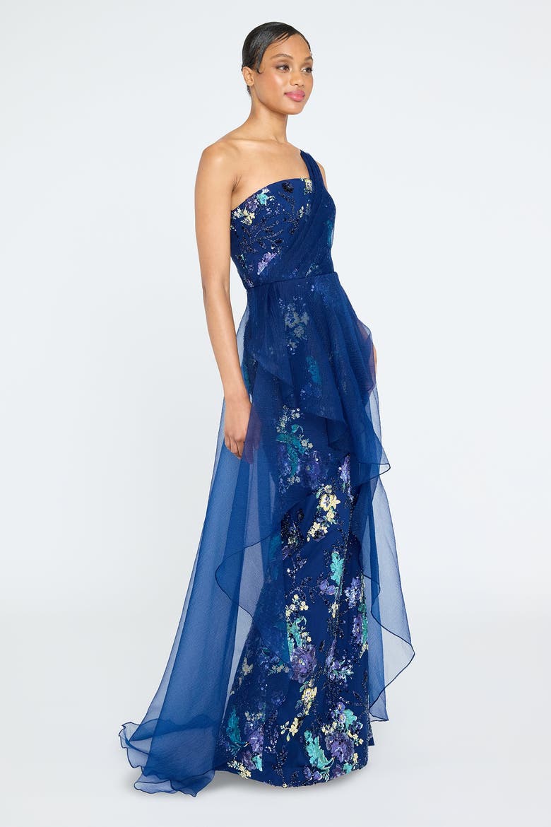 Noemi Column Gown with Overlay, Alternate, color, Blue