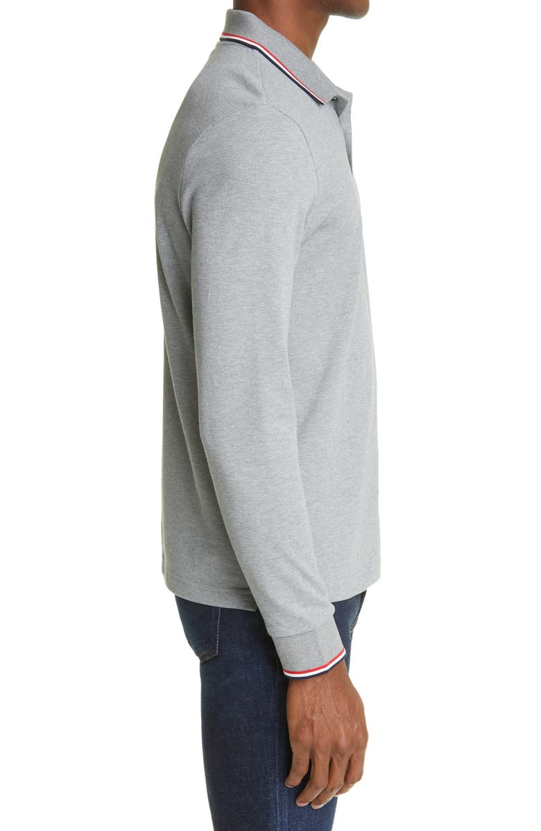 Moncler Tipped Long Sleeve Piqué Polo, Alternate, color, 