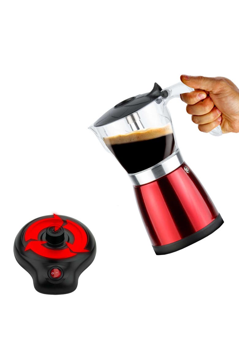 6 Serving Cordless Electric Moka Pot Espresso Machine, Alternate, color, Red
