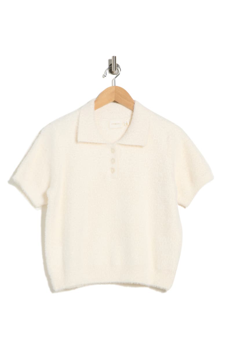 Eyelash Knit Polo Sweater, Alternate, color, VANILLA PUFF