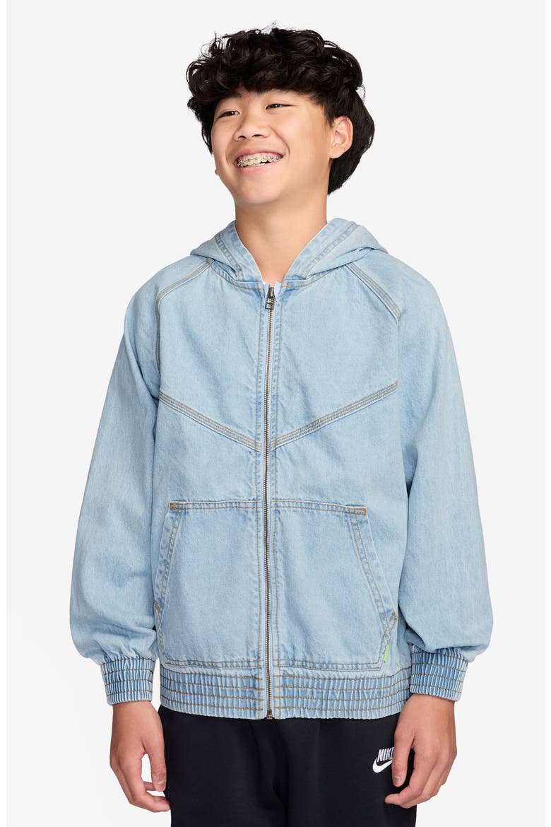 Kids' Sportswear Denim Hooded Zip-Up Jacket (Men) | Nordstrom