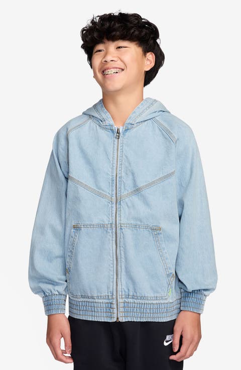 Kids' Sportswear Denim Hooded Zip-Up Jacket (Big Kid)
