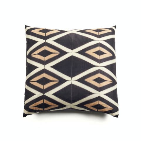Tisa Black Handcrafted Shibori Print Mulberry Silk Pillow - Cover + Insert