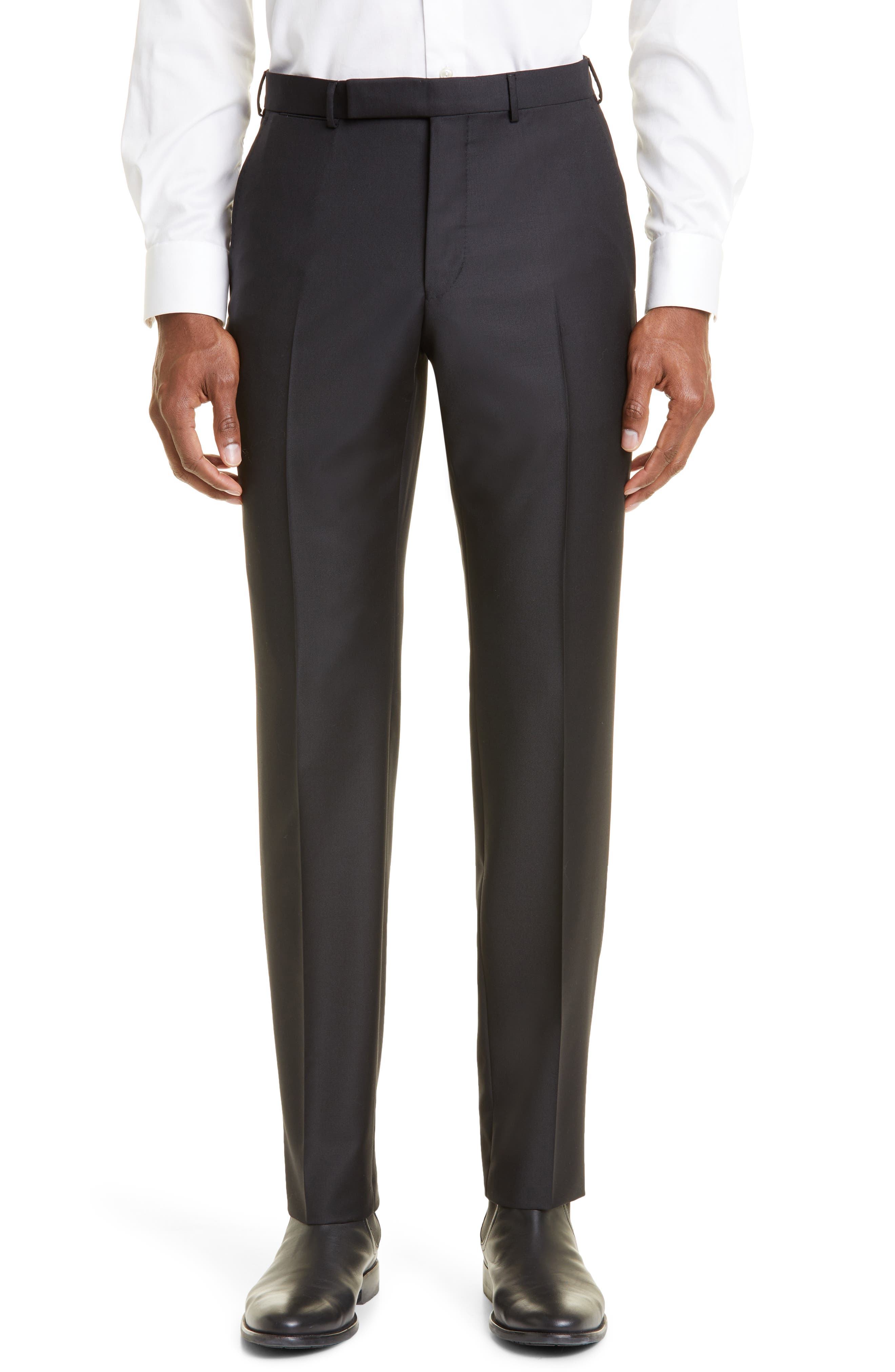 Flat Front Slim Fit Wool Pants
