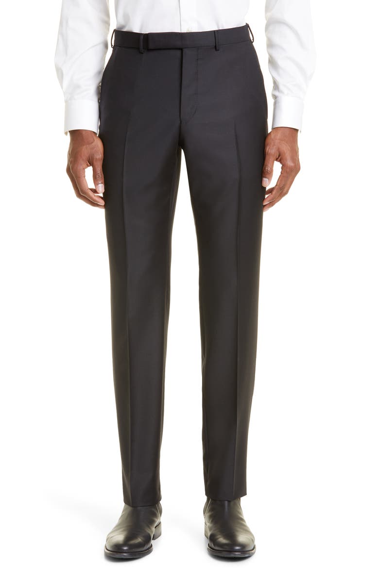 Flat Front Slim Fit Wool Pants, Main, color, BLK SLD