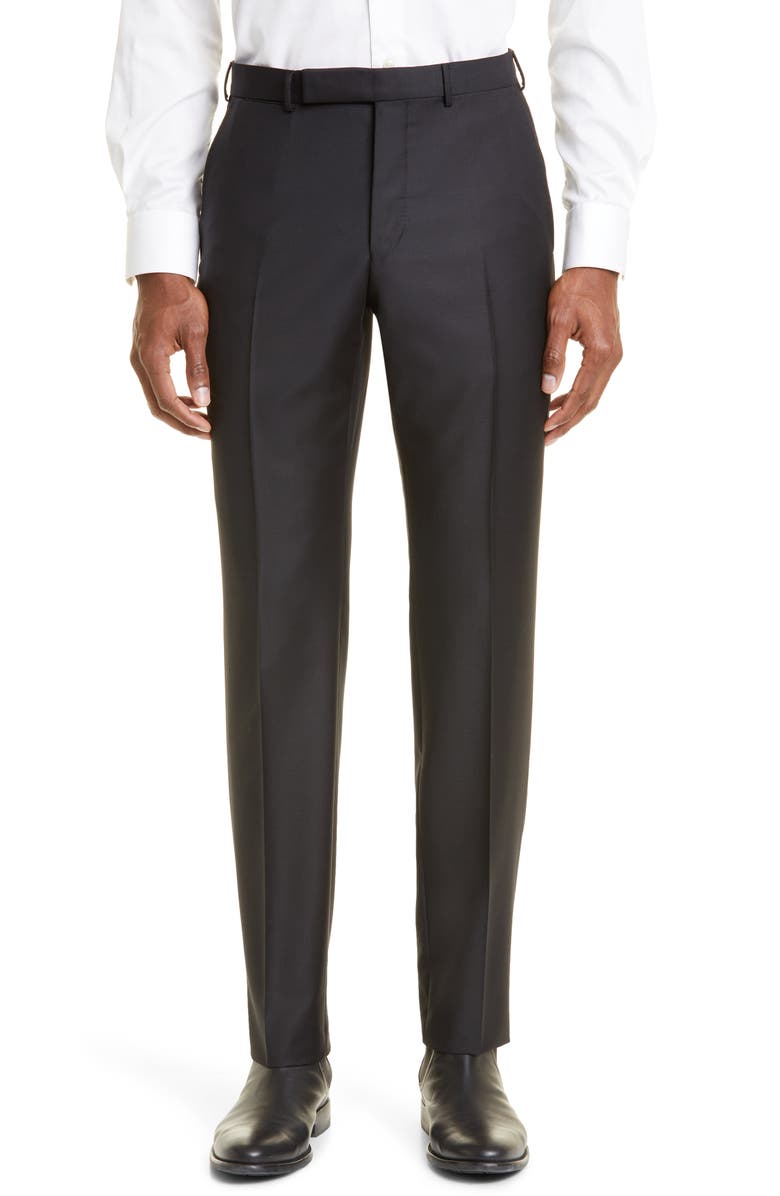 ZEGNA Flat Front Slim Fit Wool Pants, Main, color, 