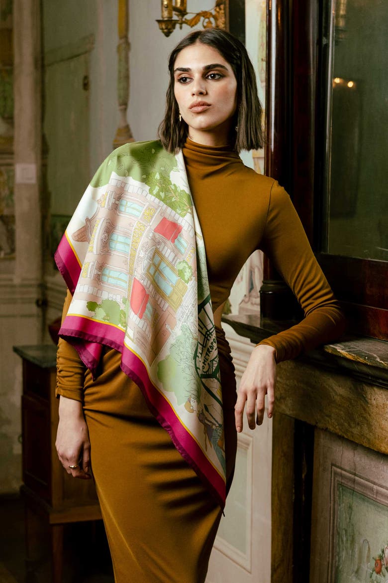 Parigi - Silk Foulard, Alternate, color, Green and Magenta