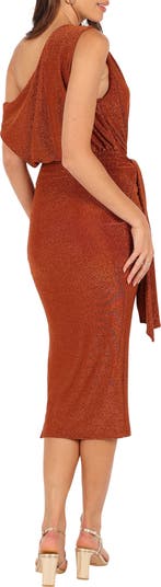 Santiago Metallic Side Tie One-Shoulder Midi Dress